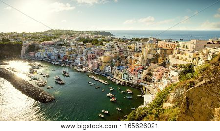 Colorful Corricella village on Procida Island in Italy