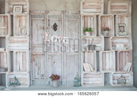 Vintage home arrangement, interior with retro furniture