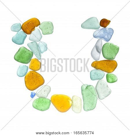 backlit sea glass peices isolated on white background