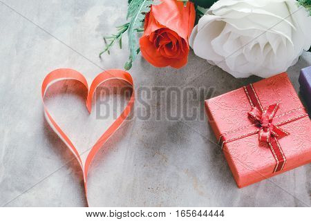 Valentine's Day Background,red Heart With Red White Rose ,ribbon