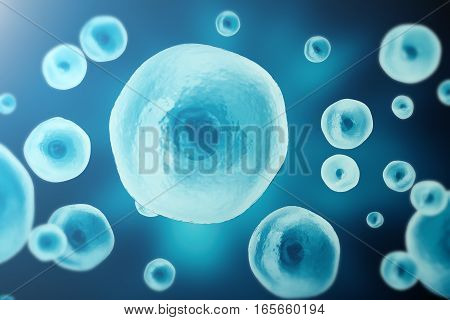 Blue cell background. Life and biology, medicine scientific, molecular research dna, 3d rendering