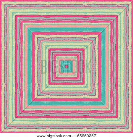 Seamless striped, rectangle, ornamental pattern. Square lines with torn paper effect. Shred edge background. Pastel cold turquoise, gray, rose, magenta colored. Winter sunrise theme. Vector illustration