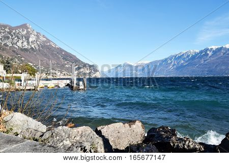 Lake Garda in the storm in a winter day - Brescia - Lombardy - Italy