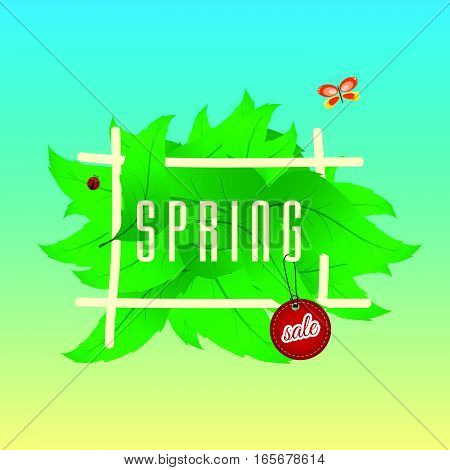 Spring Sale On Leaves With Tag Color Illustration Part Two
