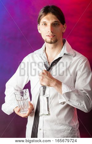 Barman With Bottle And Glasses.