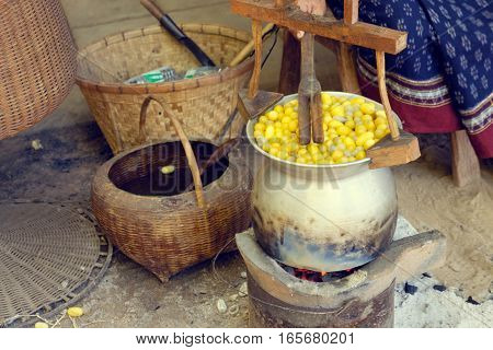 Boiled Silkworm Traditional Folkways In Thailand.