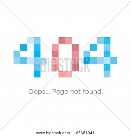 Error page 404, vector template for website. Vector illustration. Pixel numbers.