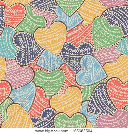 Seamless pattern with colored hearts Valentine's Day. Elegant background for wallpaper, gift paper, greeting card, textiles, surface textures, cover fills.