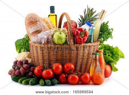 Wicker Basket With Assorted Gorcery Products