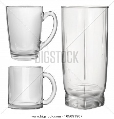 Two Opaque Glass Cups And One Glass For Juice
