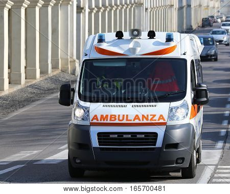 Italian Ambulance Runs To The City Street