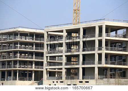 Large Building Under Construction With Reinforced Concrete Walls