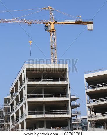 Very Large Building Under Construction With Concrete Walls And A