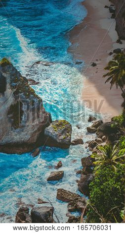 Beautiful Rock in Ocean on Atuh Beach, Nusa Penida, Bali Indonesia