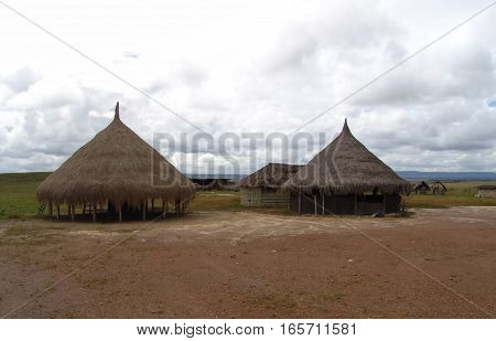 Two Huts at Canaima with a beautiful sky