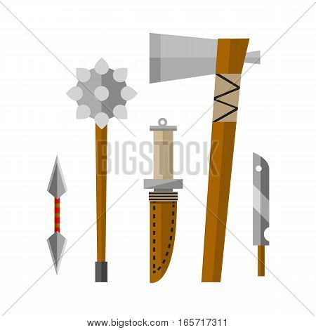 Knife weapon dangerous collection. Vector illustration of sword spear edged set. Combat andbonder bayonet cold protection or attack steel arms.