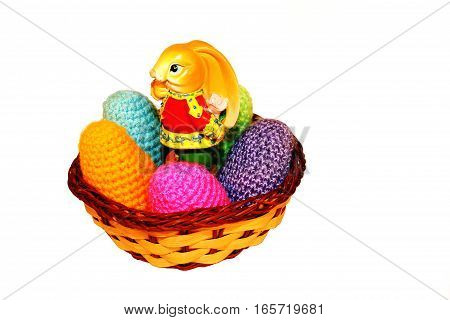 easter hare egg карзина holiday yellow blue red green beautiful white background