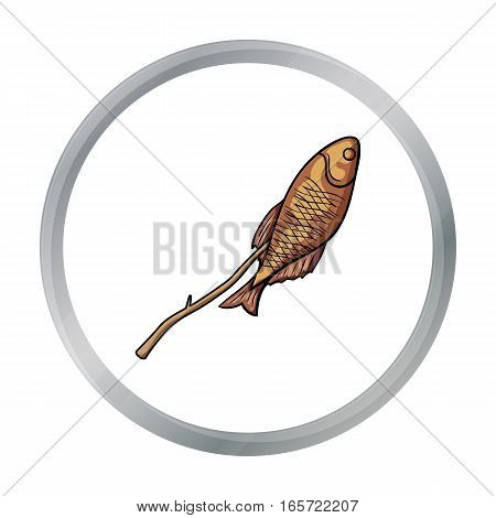 Fried fish icon in cartoon design isolated on white background. Fishing symbol stock vector illustration.