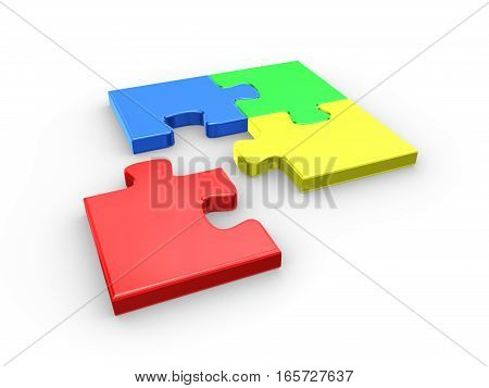 Jigsaw puzzle pieces isolader on white background. 3d rendered illustration.