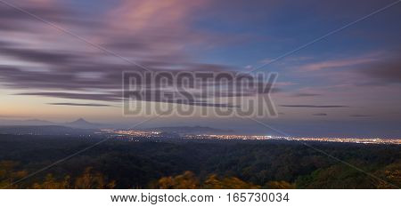 Panorama of managua city aerial view at night time