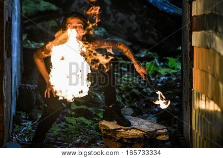 fire show Fire Breather Large Plume Of Flame the girl