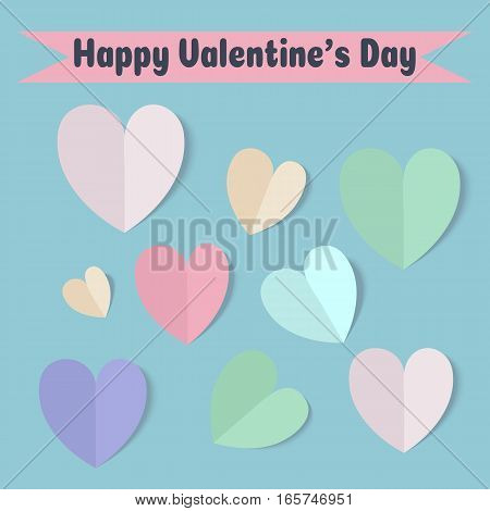 Blanks for greeting cards for Valentine's day. Bent in half hearts with shadows on a colored background.