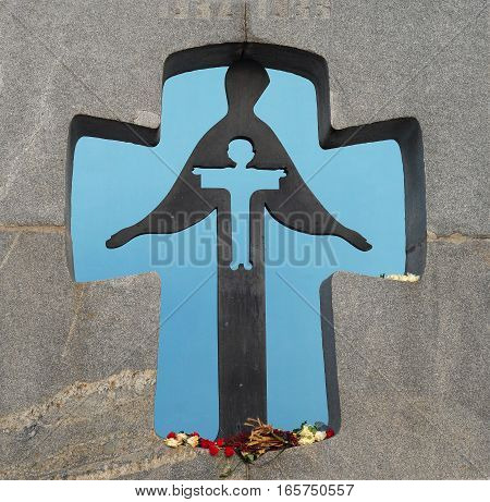 KIEV UKRAINE - January 18 2017: The memorial to the victims of Holodomor 1932 -1933 years on Mykhailivska Square in Kyiv. A memorial dedicated to the Terror-Famine in Ukraine.