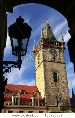 Town Hall Tower (Staromestska Radnice) at the Old Town Square Prague Chech republic