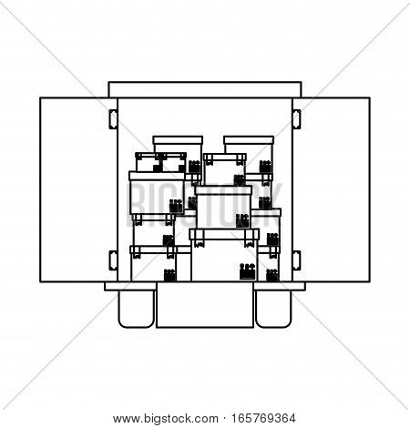 black silhouette contour transport truck with opened vagon vector illustration