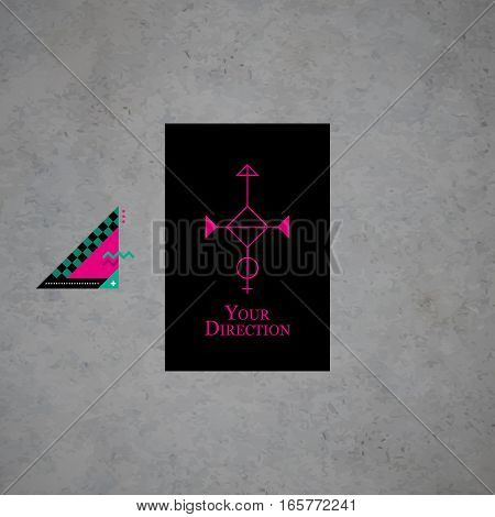 Modern Design Card Template With Mystic Symbols And Wacky Colors. Useful For Invitations, Postcards