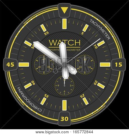 Illustration of a Watch Sports Chronometer with Black Background