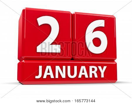 Red cubes - The Twenty Sixth of January - on a white table - International Customs Day Australia Day and Republic Day in India three-dimensional rendering 3D illustration