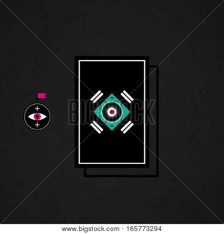 Modern Design Card Template With Mystic Symbols And Wacky Colors. Useful For Invitations, Postcards