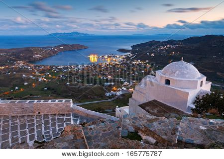 View of the Serifos island from the top of the castle. Sifnos can be seen in the distance.