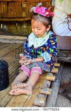 Kayan Girl In A Long-neck Hill Village In Thailand