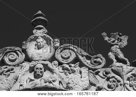 Avila (Castilla y Leon Spain): exterior of the medieval cathedral detail. Black and white