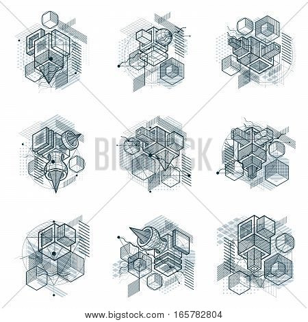 Abstract Backgrounds With Isometric Lines, Vector Illustrations. Templates Made With Cubes, Hexagons