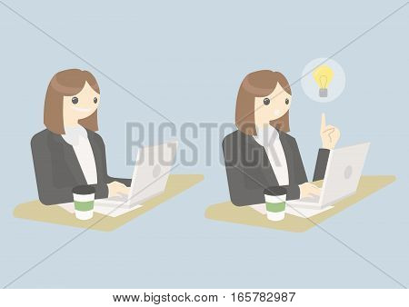vector illustration business woman working at a computer