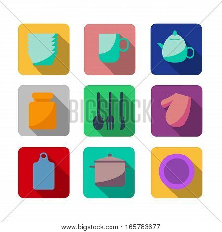 Trendy flat kitchen and cooking icons. Vector illustration