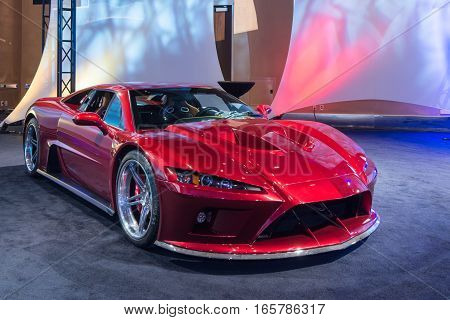 DETROIT MI/USA - JANUARY 8 2017: A Falcon F7 car at The Gallery an event sponsored by the North American International Auto Show (NAIAS) and the MGM Grand Detroit.
