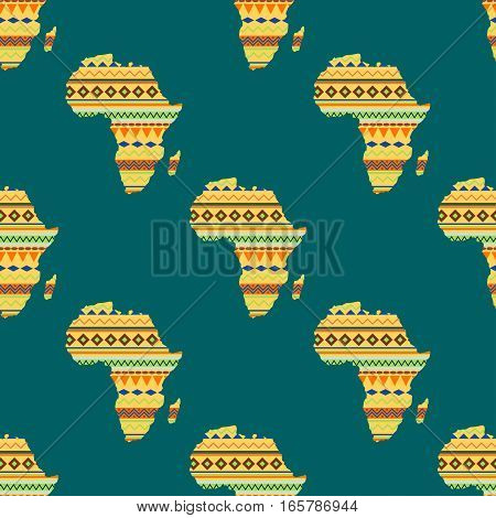 Diversity colors tribal ethnic bands African continent over white background. Textured vector map continent international travel geography illustration. World design cartography seamless pattern.