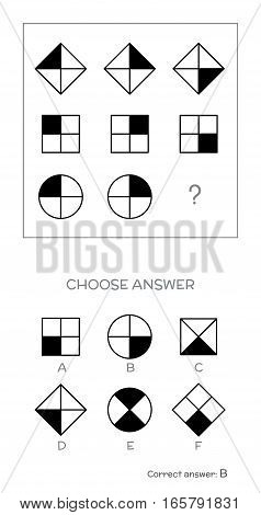 IQ test. Choose correct answer. Logical tasks composed of geometric shapes. Vector illustration