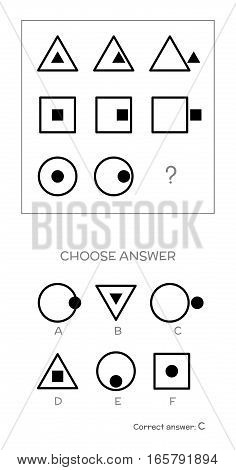 IQ test. Choose correct answer. Logical tasks composed of geometric shapes. Vector illustration