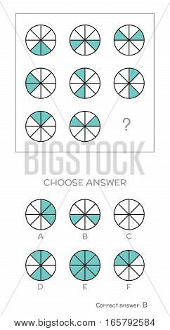IQ test. Choose correct answer. Logical tasks composed of geometric shapes. Vector illustration