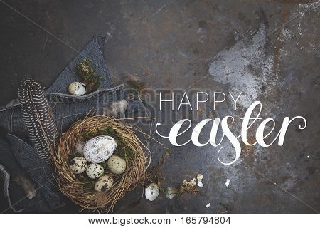 Oster Dekoration Mit Nest Und Ei Auf Dunklem Hintergrund
