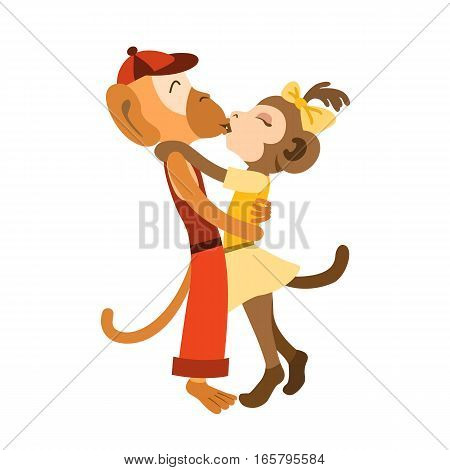 Lovely little monkeys hug each other and kiss