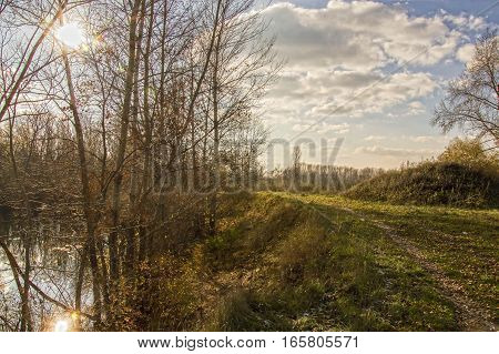 Bicycle walk on the autumn forest. A valley of lakes is in the suburb of city Salavat