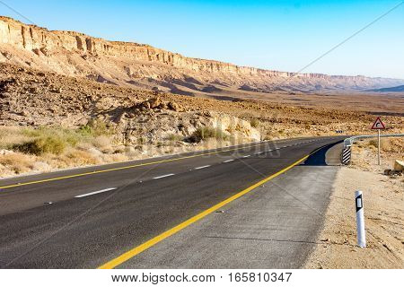 Desert Road Leading Up The Ramon Crater