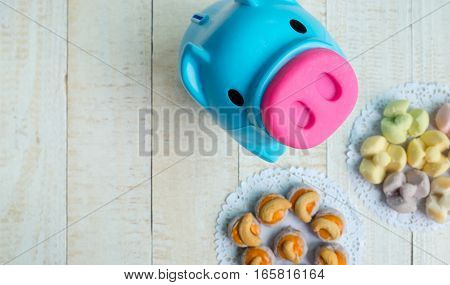 Symbol of obesity High calories thai dessert on wood background