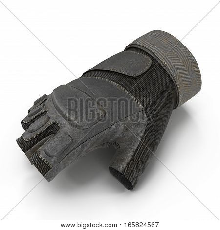 Soldier outdoor cycling ride tactical military short finger glove on white background. 3D illustration